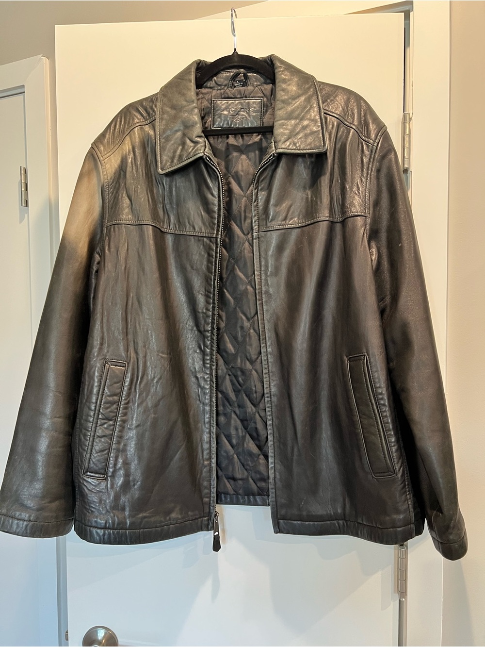 Dockers Black Leather Jacket with Hand-Painted Floral Design - Picture 6 of 8